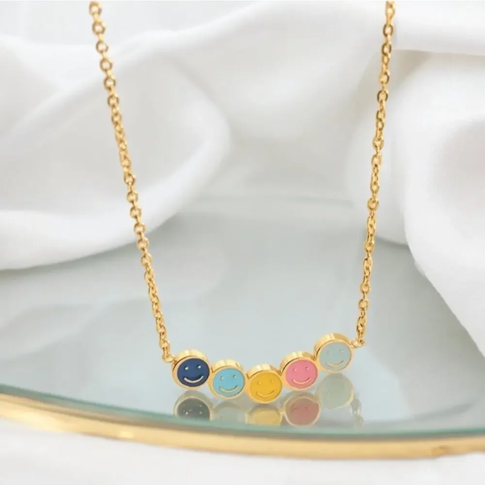 NEW 18K yellow gold plated smile face colorful necklace jewelry B21B